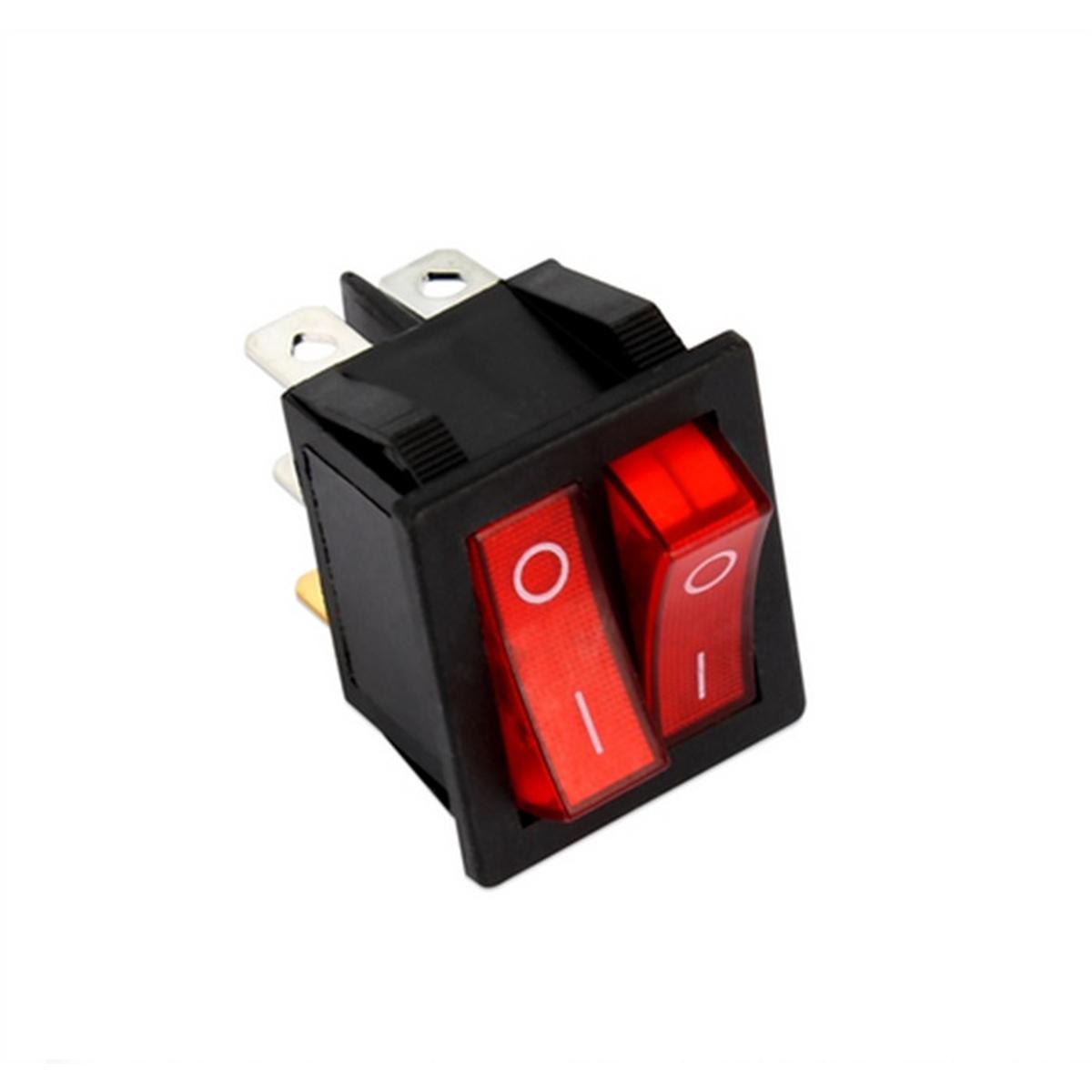 INTERRUTTORE DOPPIO LUMINOSO ROSSO 22x30MM 250v 16a 6 faston