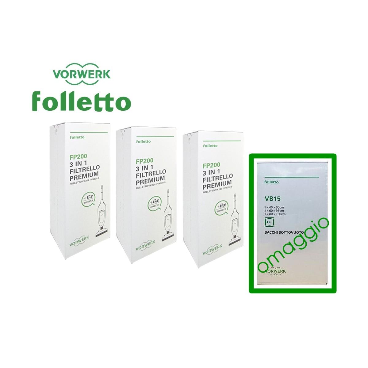 KIT di N° 3 cf di SACCHETTI FOLLETTO FP200 (6 Pz con 6 DOVINA ) + MIX di sacchi sottovuoto (OMAGGIO)