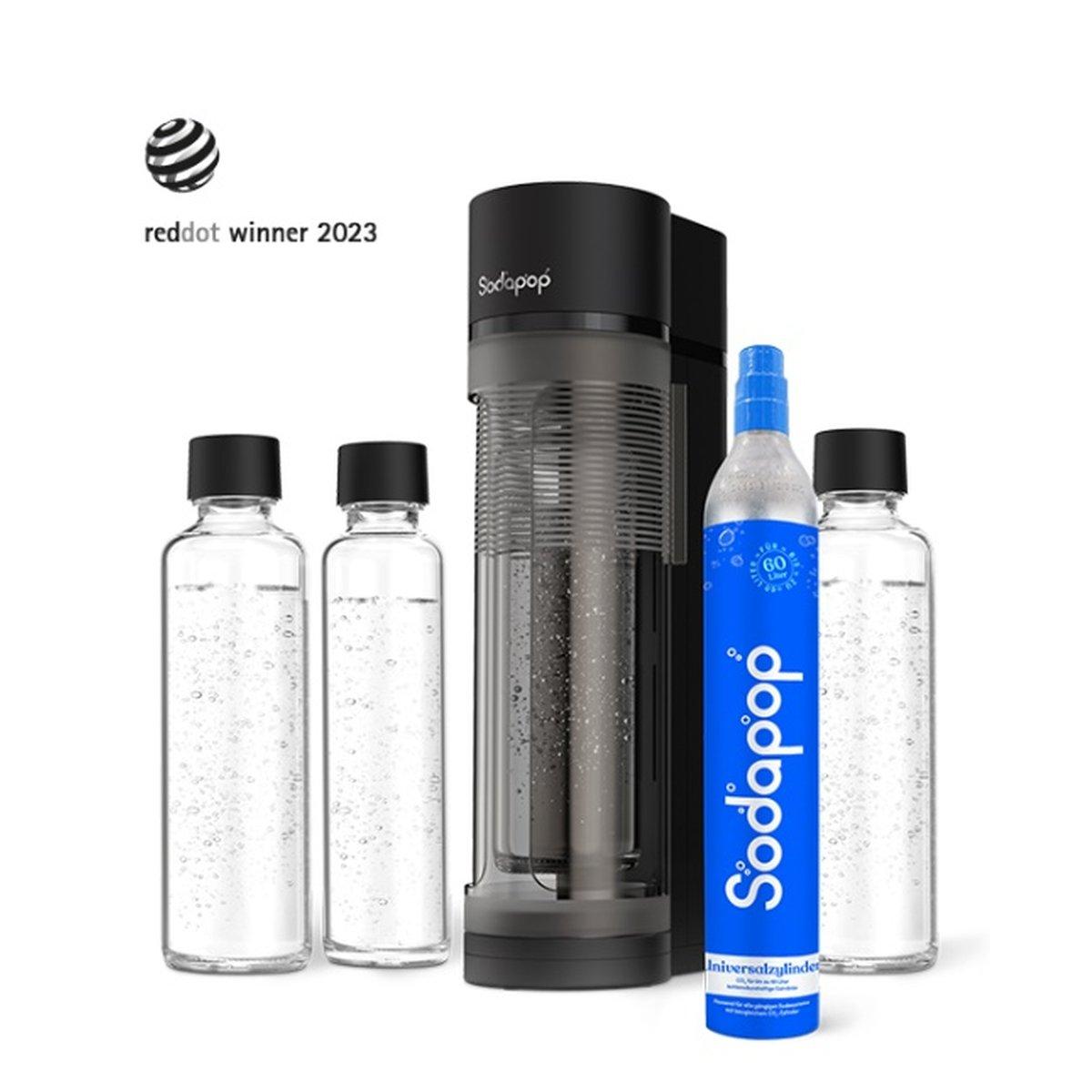 Gasatore sodapop logan nero 3 bottiglie in vetro e bombola co2